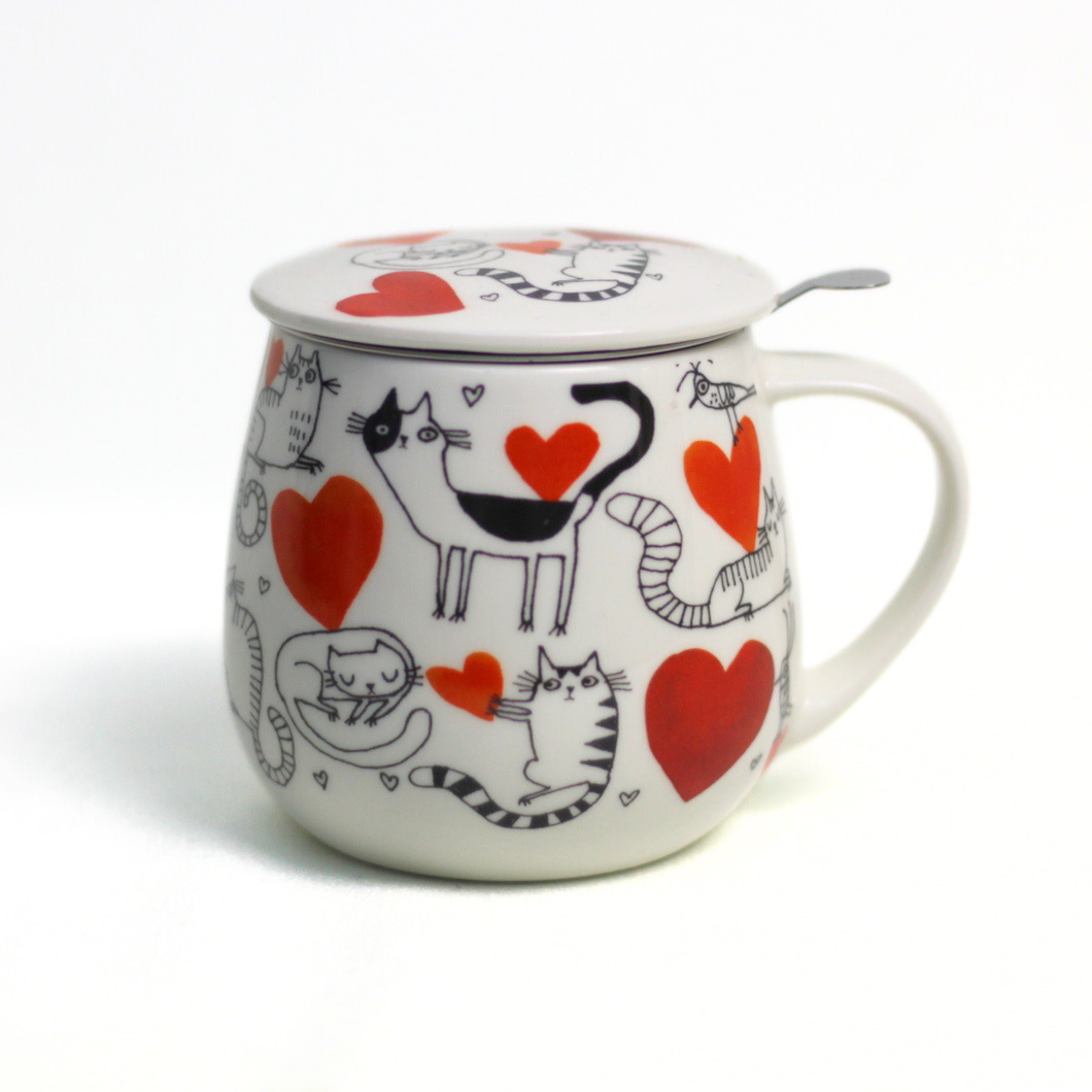 Taza cat love, porcelana 0,40 l. filtro y tapa