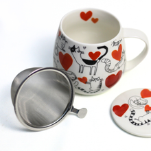 Cargar imagen en el visor de la galería, Taza cat love, porcelana 0,40 l. filtro y tapa
