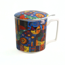 Cargar imagen en el visor de la galería, Taza modern-cat, porcelana 0,40 l. filtro y tapa
