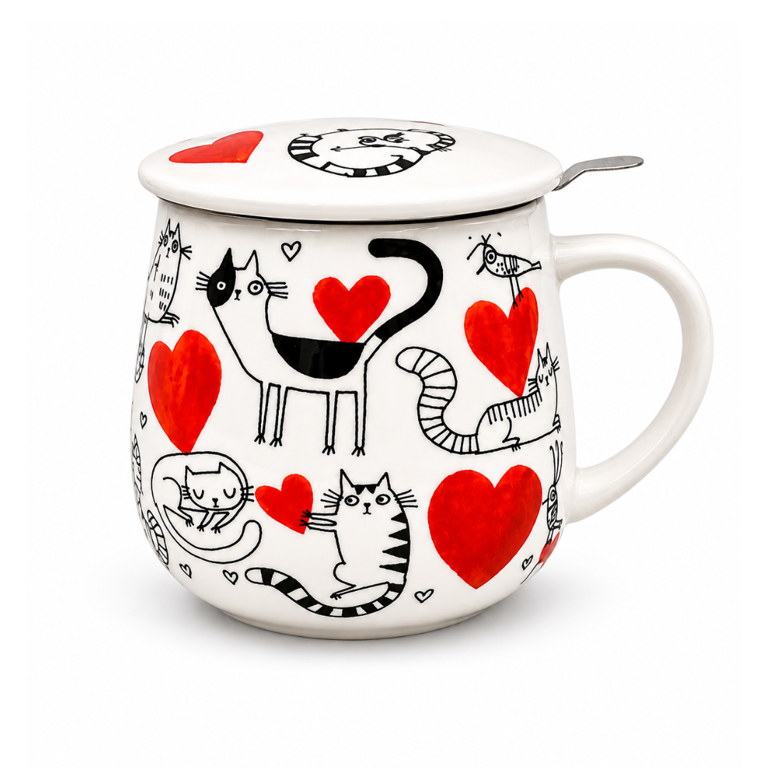 Taza cat love, porcelana 0,40 l. filtro y tapa