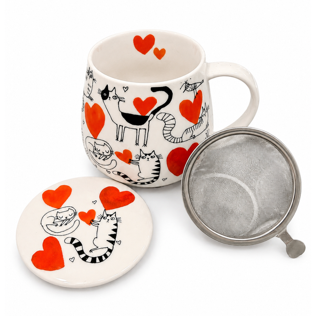 Taza cat love, porcelana 0,40 l. filtro y tapa